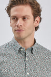 Green Long Sleeve Printed Birit Collar Pocketless Slim Fit Shirt 1004240215