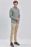 Green Long Sleeve Printed Birit Collar Pocketless Slim Fit Shirt 1004240215