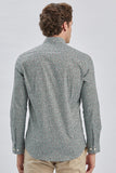 Green Long Sleeve Printed Birit Collar Pocketless Slim Fit Shirt 1004240215