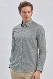 Green Long Sleeve Printed Birit Collar Pocketless Slim Fit Shirt 1004240215