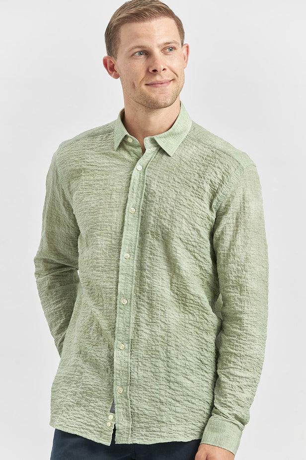 Long Sleeve Printed Embossed Pocketless Cotton Lycra Slim Fit Shirt 1004240100