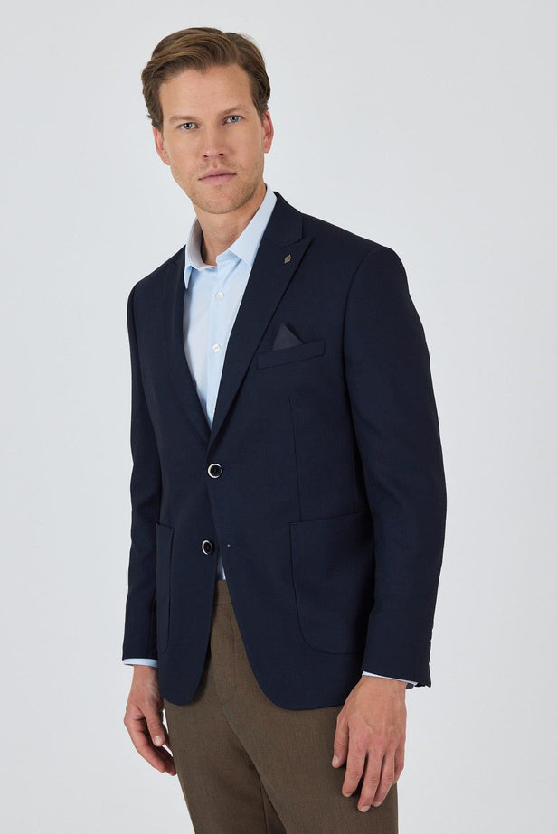 Dark Navy Wing Lapel Stretch 6 Drop Slim Fit Classic Blazer 1002250124