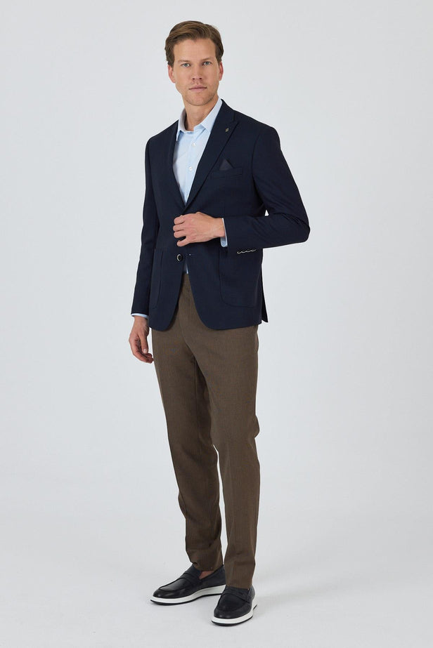 Dark Navy Wing Lapel Stretch 6 Drop Slim Fit Classic Blazer 1002250124