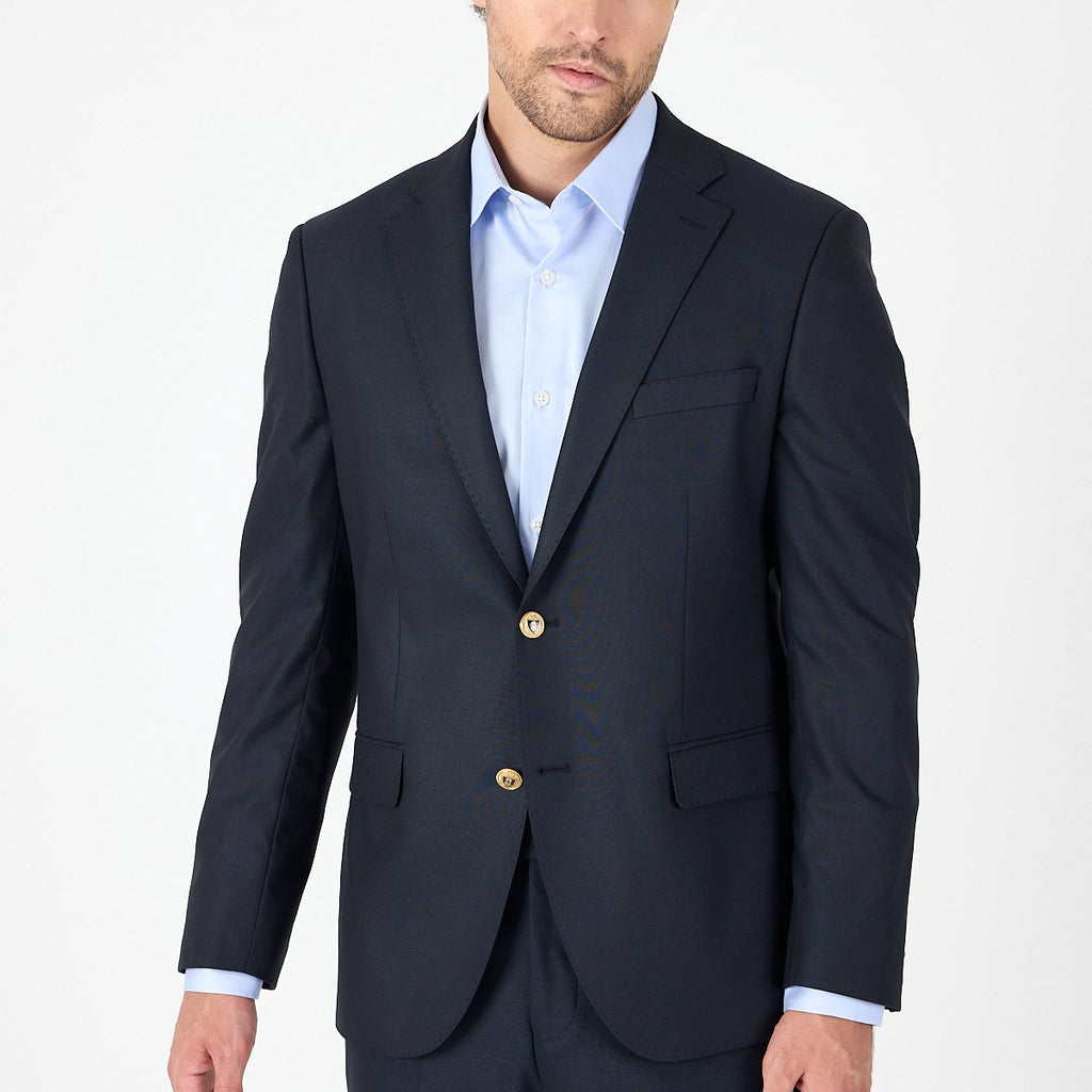 Navy Blue Gabardine Mono Collar Comfort Fit Jacket – 4 Drop (Model 1002250006)