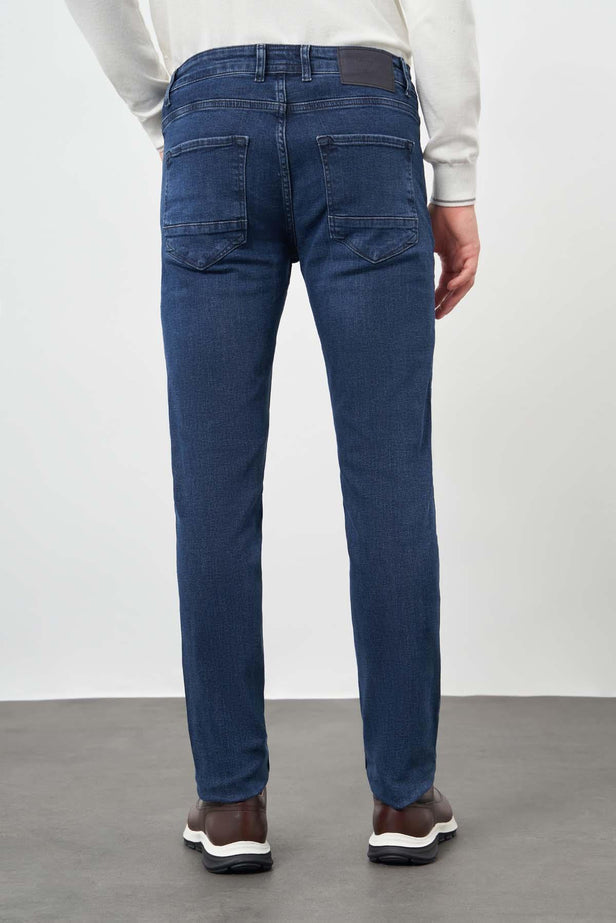 Dark Navy Gabardine Cotton 5 Pocket Slim Fit Casual Denim Pants 1023245155