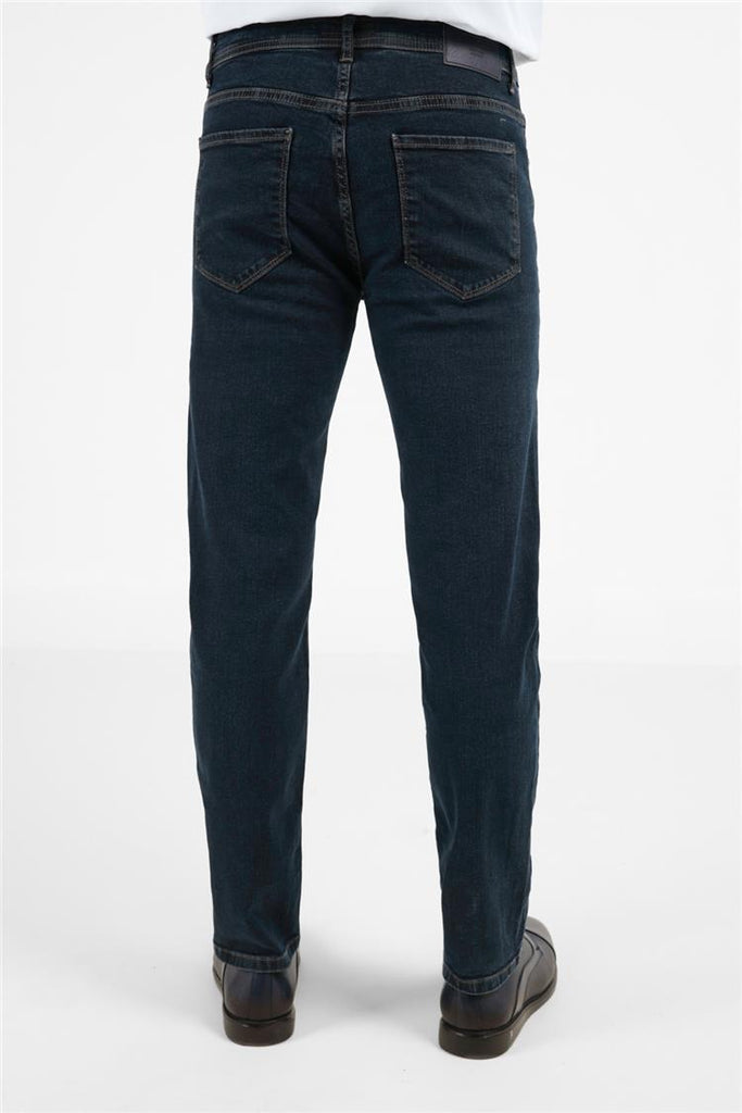 Navy Blue 5 Pocket Straight Leg Slim Fit Cotton Gabardine Pants (Model 1023255164)