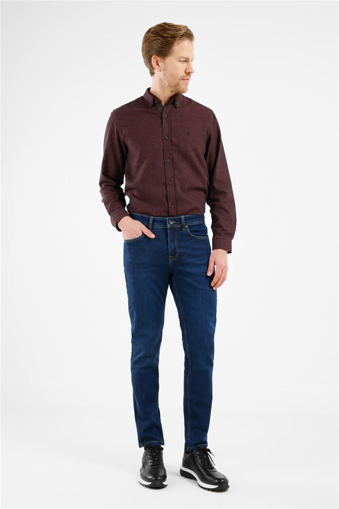 Navy Blue 5 Pocket Slim Fit Cotton Gabardine Pants (Model 1023255160)