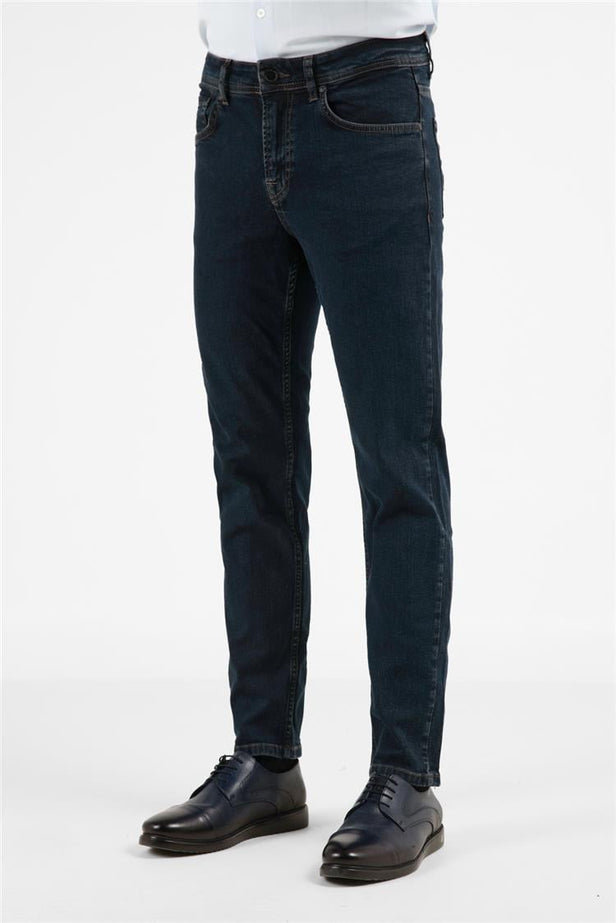 Navy Gabardine Cotton 5 Pocket Straight Leg Slim Fit Denim Pants 1023255164