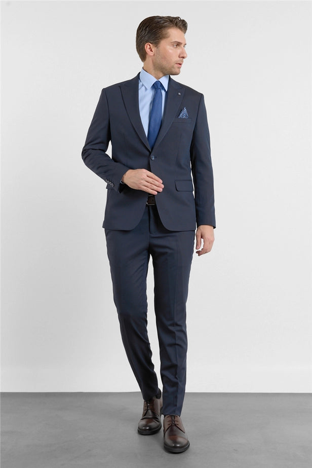 IMZA Men's Self-Patterned Peak Lapel Slim Fit Stretch Classic Suit – 1001260158