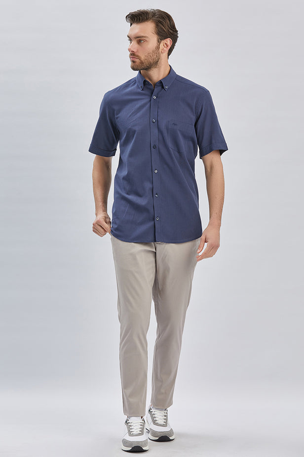 Short Sleeve Pocket Piping Comfort Fit Cotton Shirt 1004240219