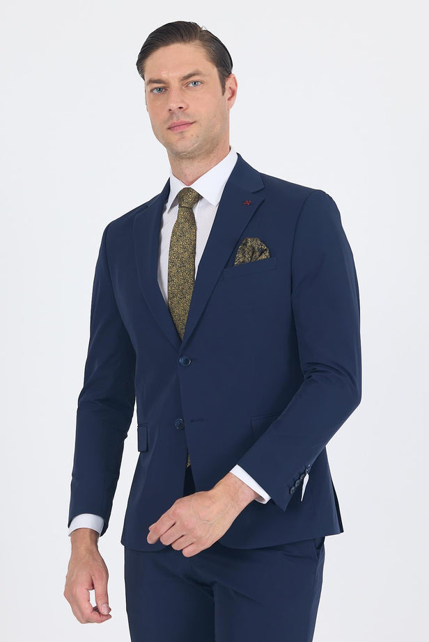 Notch Lapel Half-Lined Elastic Waist 6 Drop Slim Fit Suit 1001250121