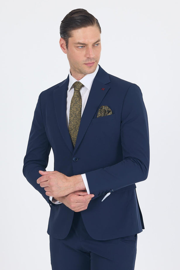 Notch Lapel Half-Lined Elastic Waist 6 Drop Slim Fit Suit 1001250121