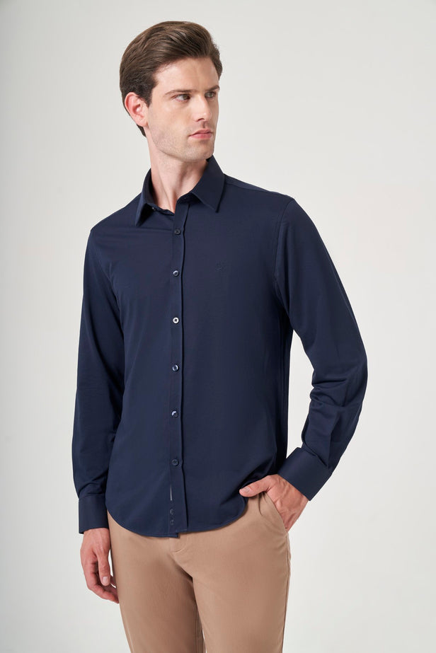 IMZA Men's Tulum Collar Knitted Slim Fit Classic Shirt – 1004260208
