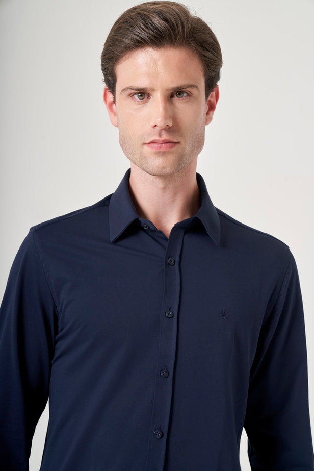 IMZA Men's Tulum Collar Knitted Slim Fit Classic Shirt – 1004260208