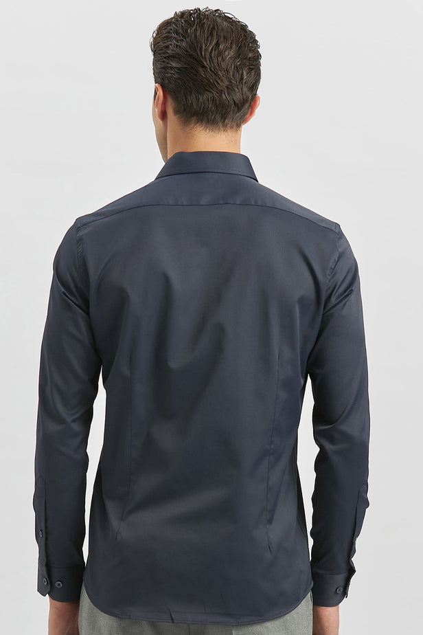 Long Sleeve Plain Weave Stiff Collar Classic Slim Fit Shirt 1004240334
