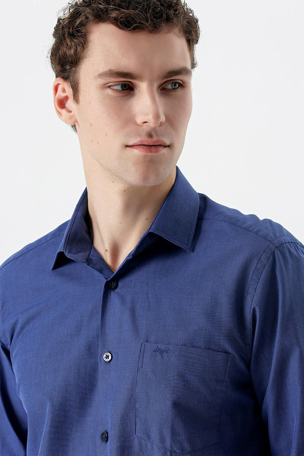 Long Sleeve Checked Hard Collar Pocket Comfort Fit Shirt 1004235157