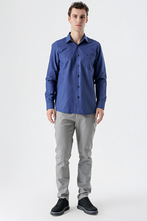 Long Sleeve Checked Hard Collar Pocket Comfort Fit Shirt 1004235157