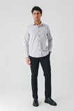 Dark Blue Long Sleeve Oxford Pocketless Slim Fit Shirt 1004240235