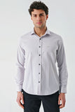 Dark Blue Long Sleeve Oxford Pocketless Slim Fit Shirt 1004240235