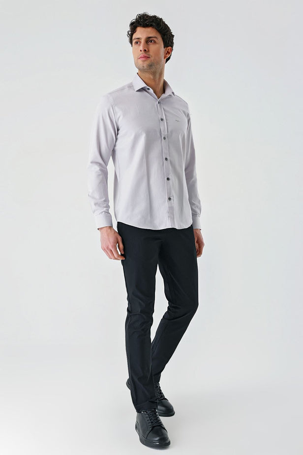 Dark Blue Long Sleeve Oxford Pocketless Slim Fit Shirt 1004240235