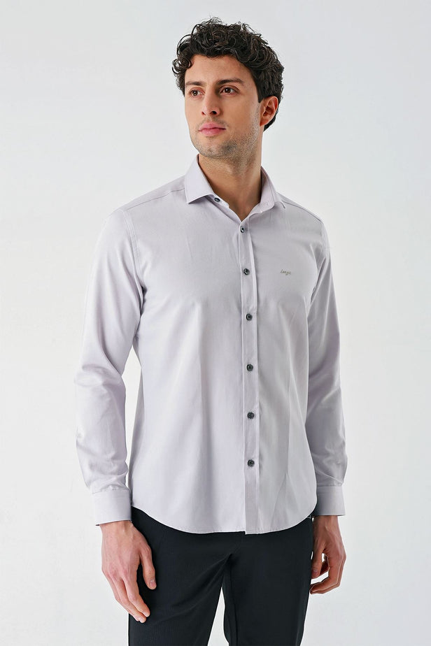 Dark Blue Long Sleeve Oxford Pocketless Slim Fit Shirt 1004240235