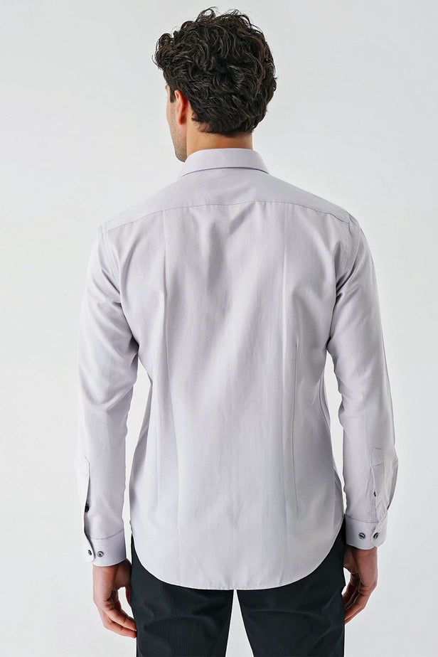 Dark Blue Long Sleeve Oxford Pocketless Slim Fit Shirt 1004240235
