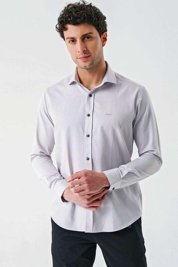 Dark Blue Long Sleeve Oxford Pocketless Slim Fit Shirt 1004240235