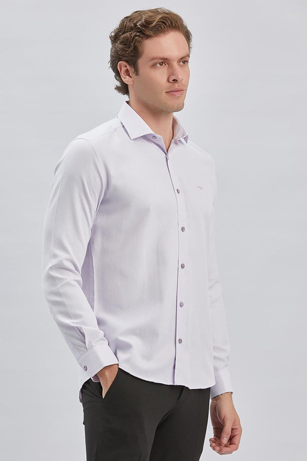 Lilac Long Sleeve Self Patterned Semi-Italian Collar Slim Fit Shirt 1004240250