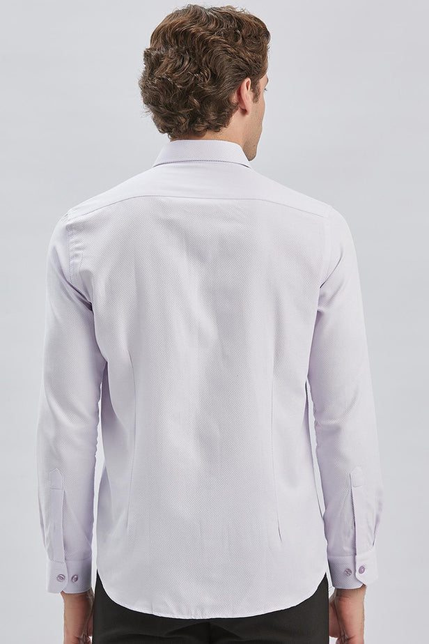 Lilac Long Sleeve Self Patterned Semi-Italian Collar Slim Fit Shirt 1004240250