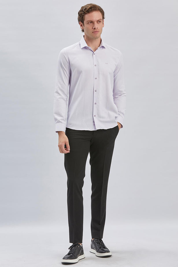 Lilac Long Sleeve Self Patterned Semi-Italian Collar Slim Fit Shirt 1004240250