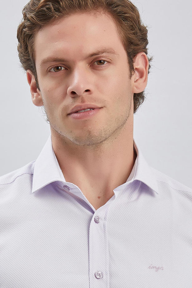 Lilac Long Sleeve Self Patterned Semi-Italian Collar Slim Fit Shirt 1004240250