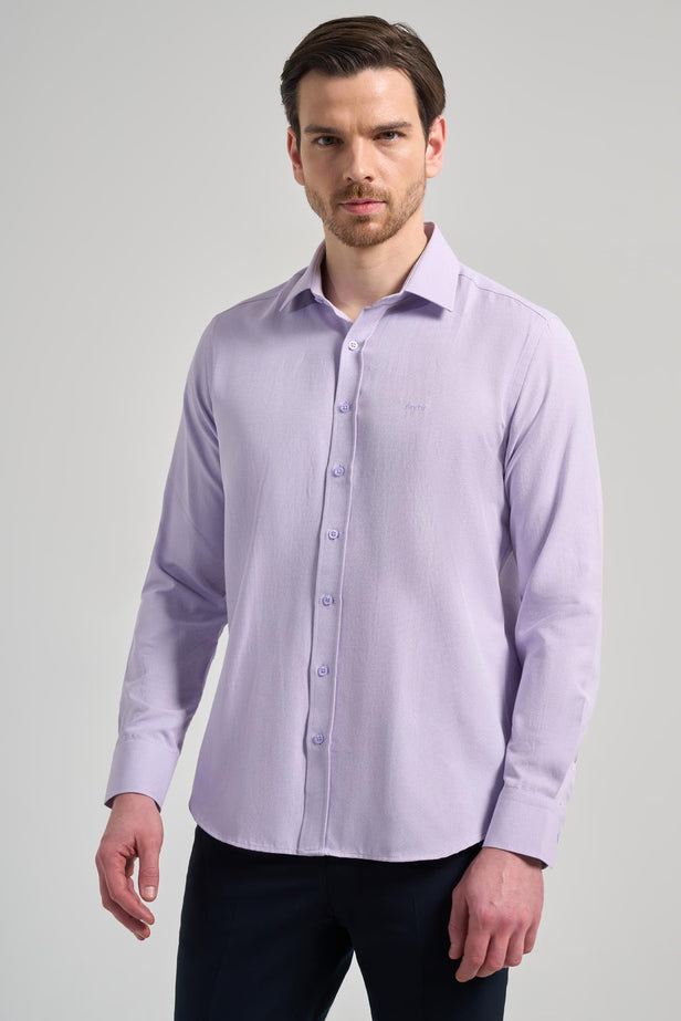 Stiff Collar Plain Classic Cotton Slim Fit Shirt 1004250214