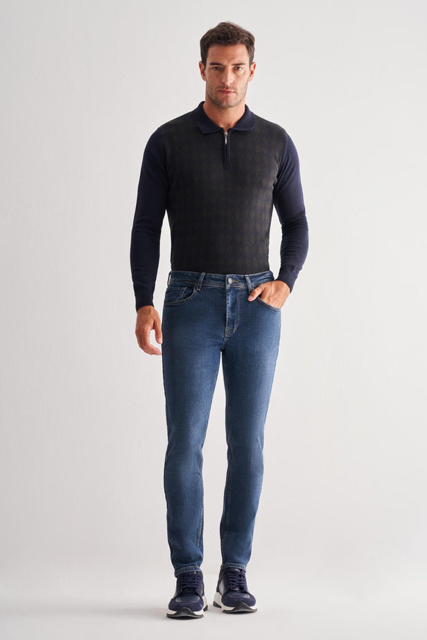 Gabardine 5-Pocket Straight Leg Slim Fit Cotton Denim Trousers (Model 1023255152)