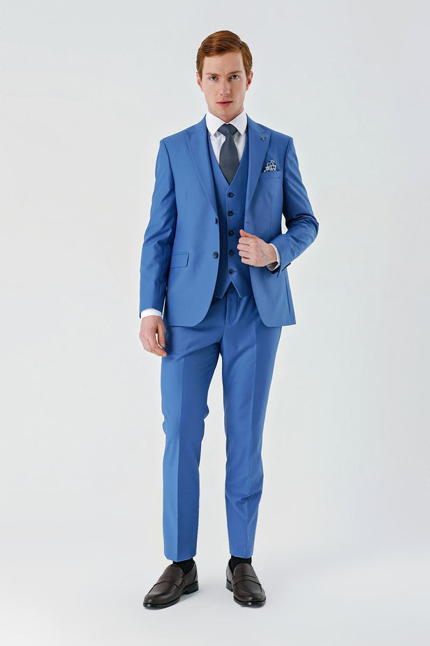 Gabardine Peak Lapel Suit with Vest 6 Drop Slim Fit Classic Suit 1001240187