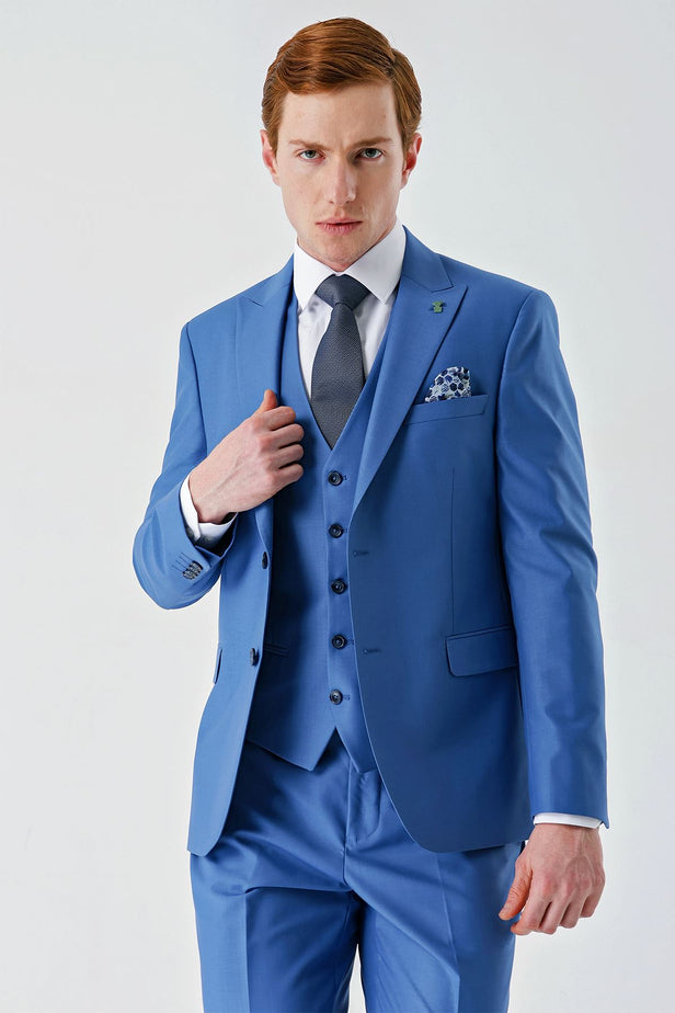 Gabardine Peak Lapel Suit with Vest 6 Drop Slim Fit Classic Suit 1001240187