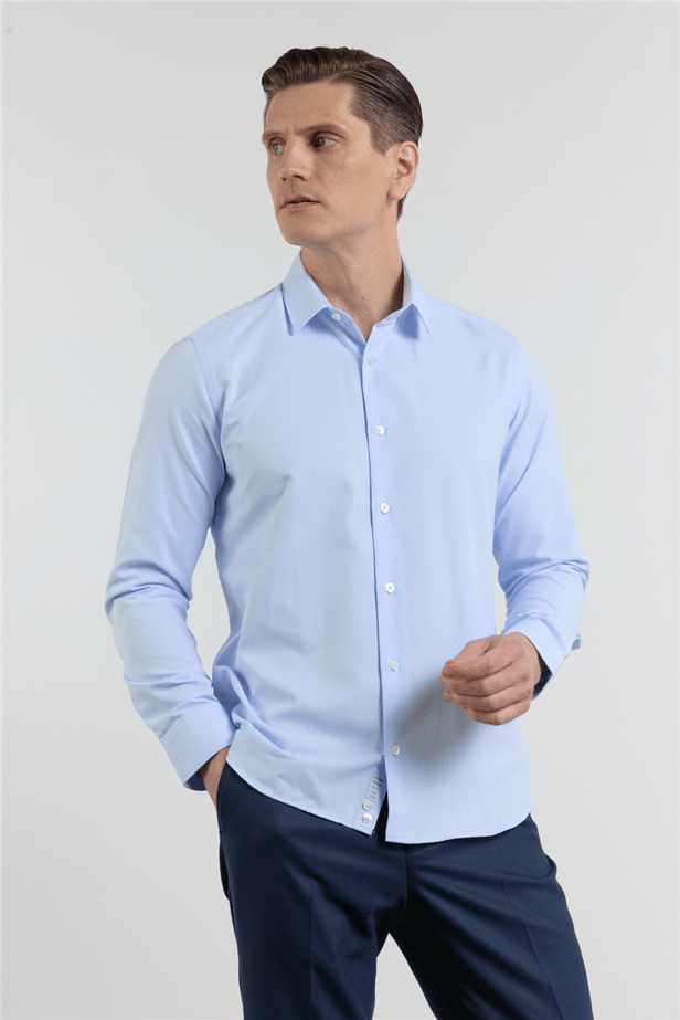 Long Sleeve Self Patterned Hard Collar Pocketless Slim Fit Shirt 1004255283