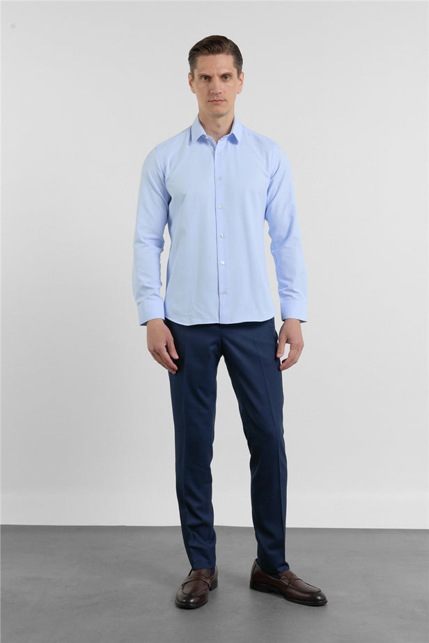 Long Sleeve Self Patterned Hard Collar Pocketless Slim Fit Shirt 1004255283
