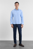 Long Sleeve Hard Collar Pocketless Slim Fit Oxford Shirt 1004255284