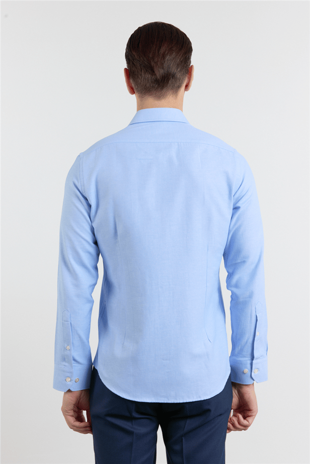 Long Sleeve Hard Collar Pocketless Slim Fit Oxford Shirt 1004255284