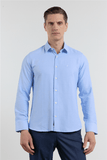 Long Sleeve Hard Collar Pocketless Slim Fit Oxford Shirt 1004255284