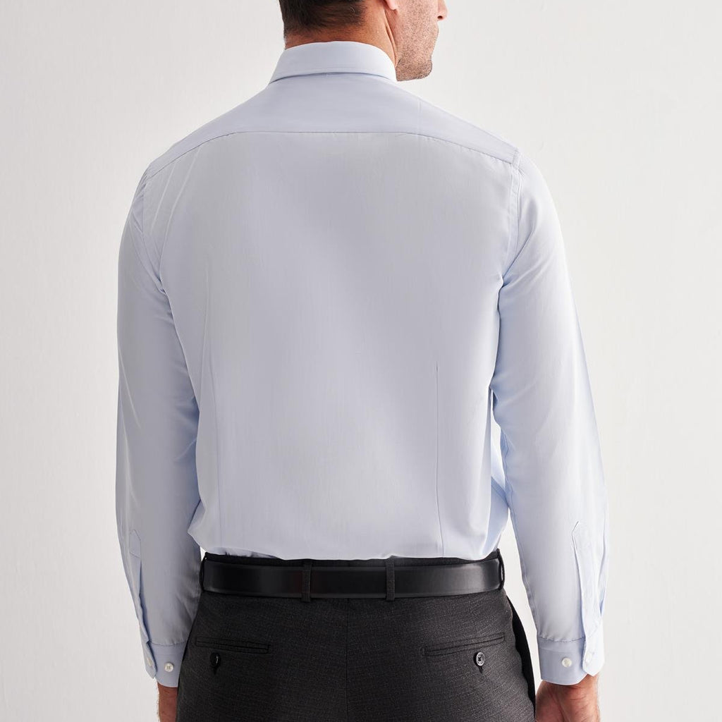 Blue Hard Collar Long Sleeve Slim Fit Cotton Shirt (Model 1004255175)