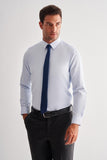 Blue Hard Collar Long Sleeve Slim Fit Cotton Shirt (Model 1004255175)