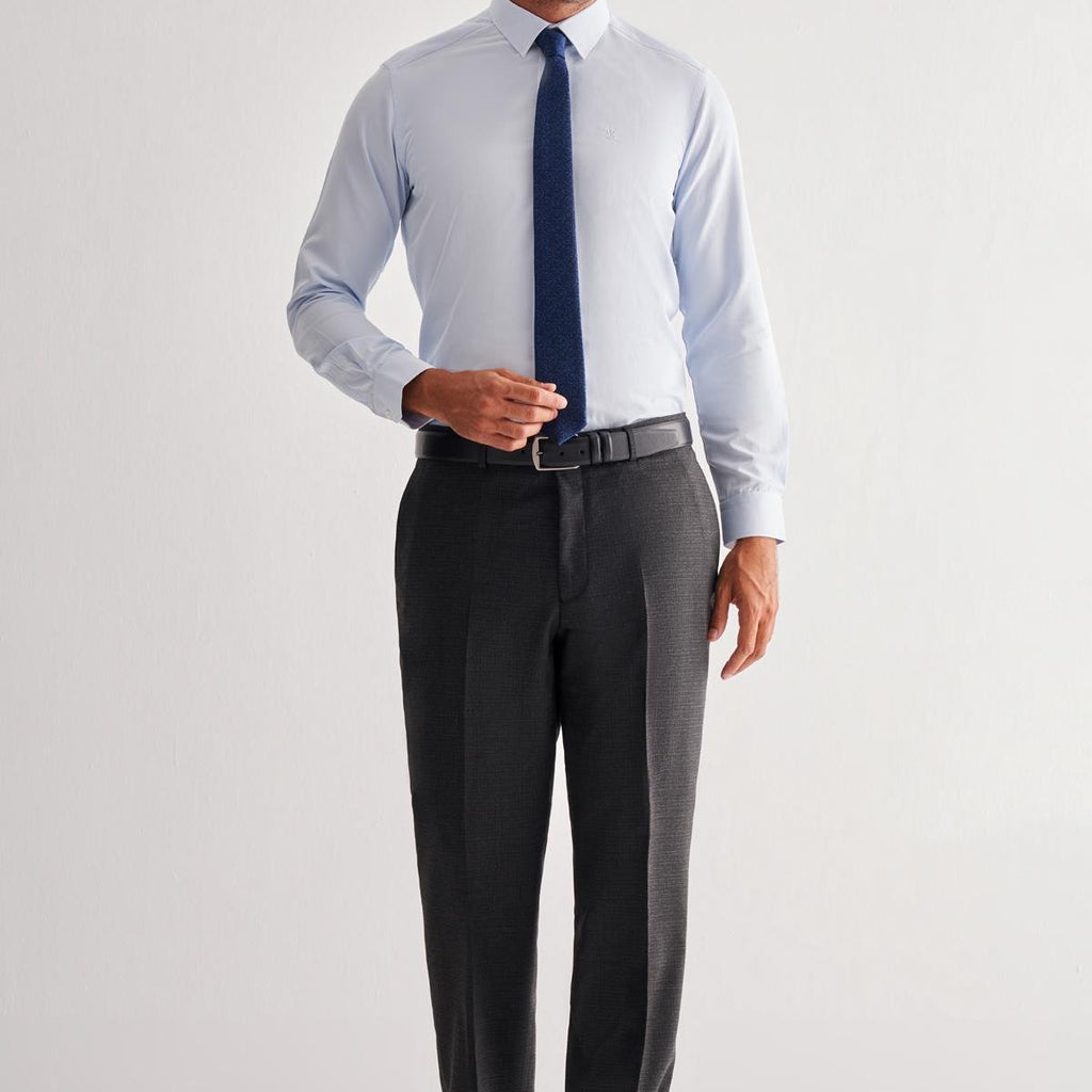 Blue Hard Collar Long Sleeve Slim Fit Cotton Shirt (Model 1004255175)