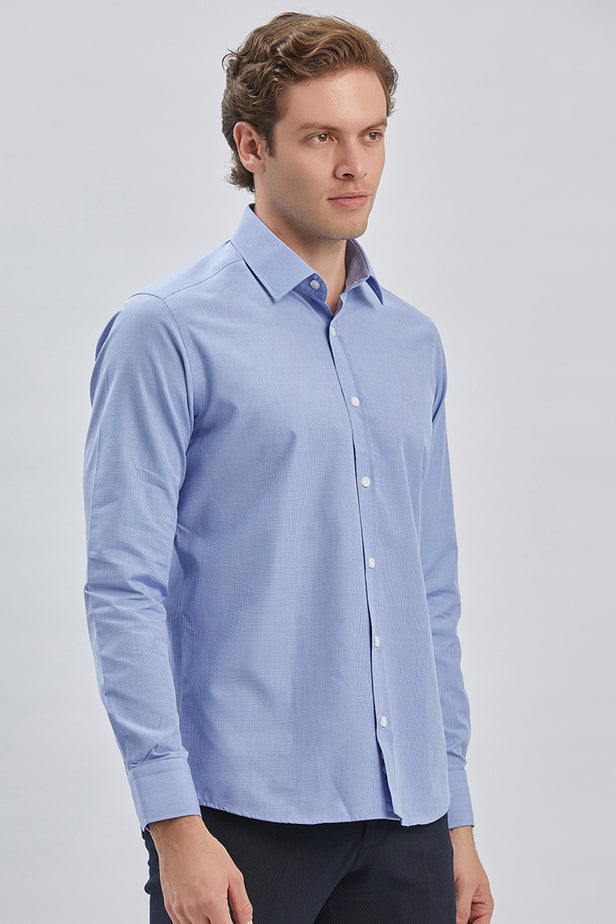 Long Sleeve Hard Collar Pocketless Slim Fit Shirt 1004240230