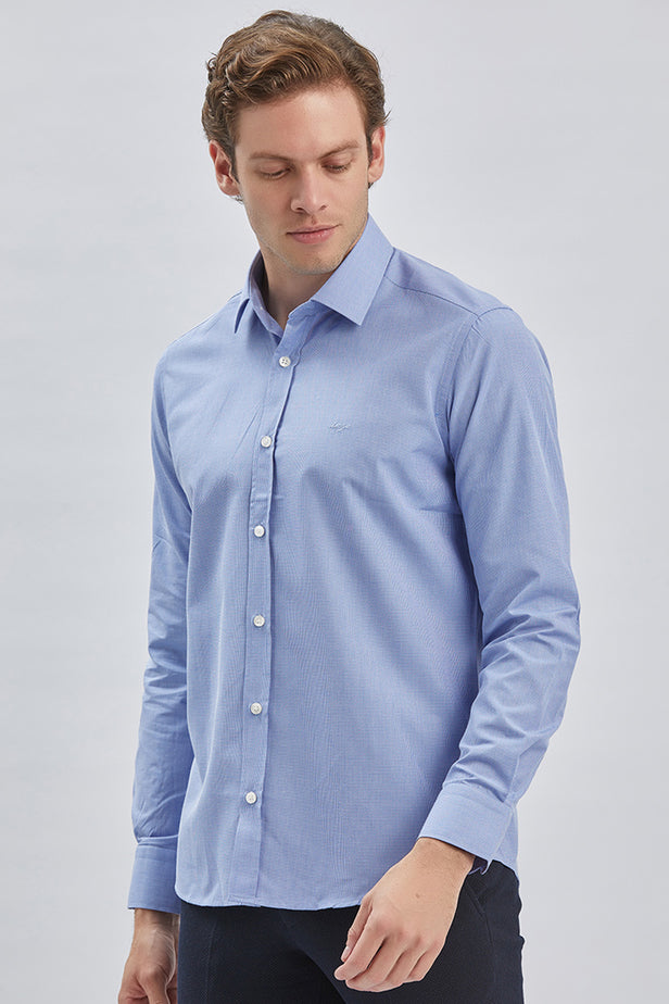 Long Sleeve Hard Collar Pocketless Slim Fit Shirt 1004240230