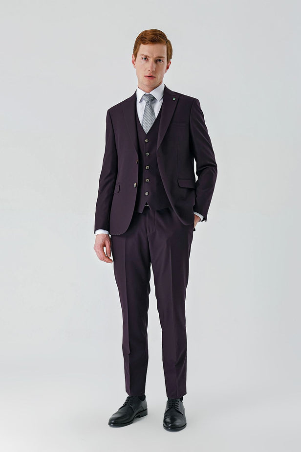 Gabardine Peak Lapel Suit with Vest 6 Drop Slim Fit Classic Suit 1001240187