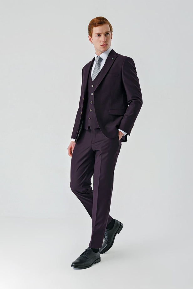 Gabardine Peak Lapel Suit with Vest 6 Drop Slim Fit Classic Suit 1001240187