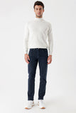 Navy Knitted Cotton 5 Pocket Slim Fit Casual Denim Pants 1023235156