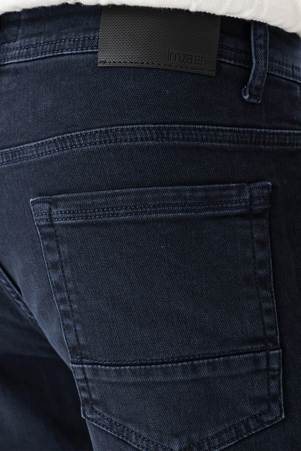 Navy Knitted Cotton 5 Pocket Slim Fit Casual Denim Pants 1023235156