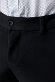 Black Elastic Waistband Side Pocket Straight Leg Slim Fit Trousers 1003225174